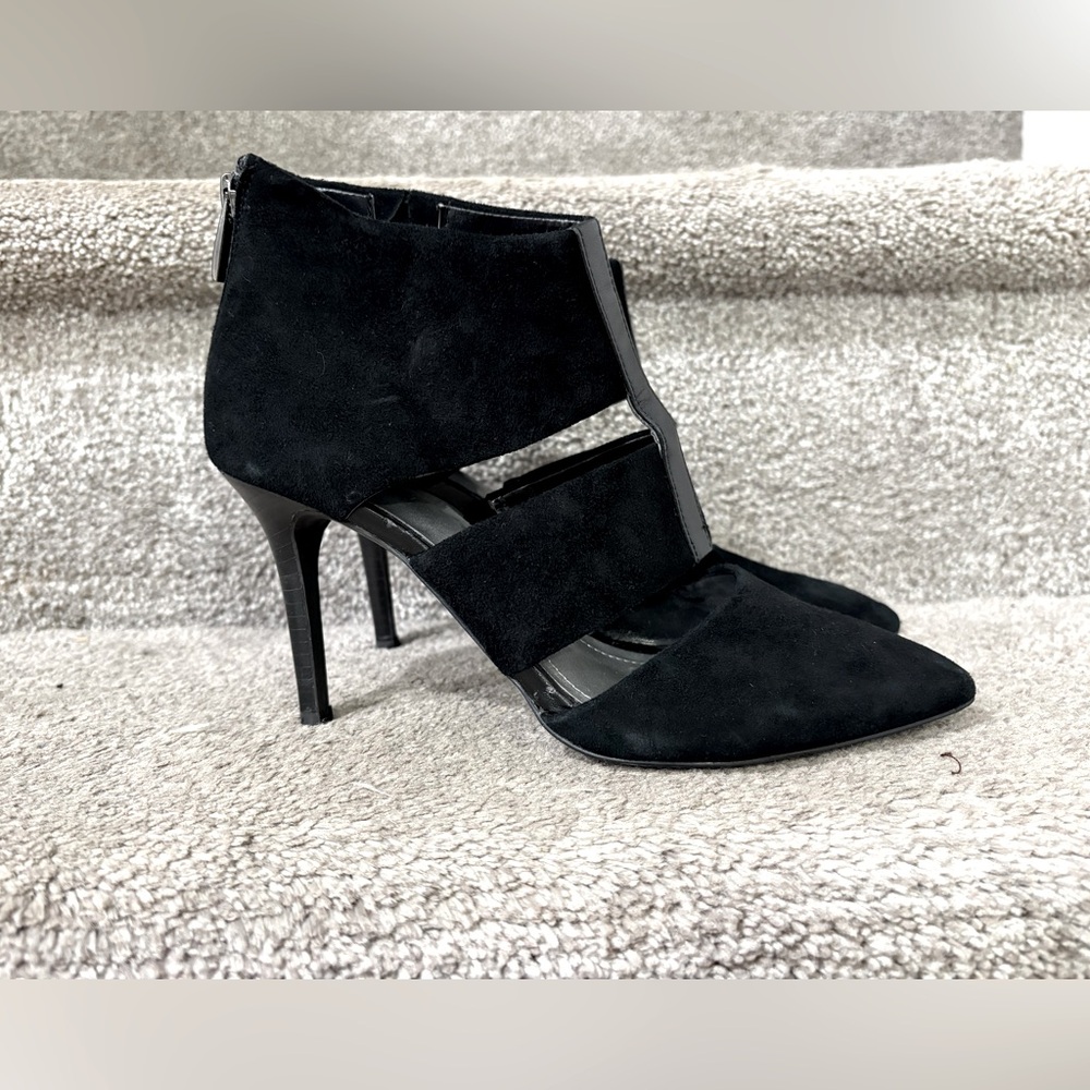 Tahari Black Suede Heeled Booties